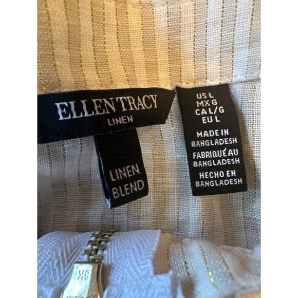 Ellen Tracy Womens Gold Stripe Linen Blend 3/4 Sleeve Top US L - Picture 3 of 5